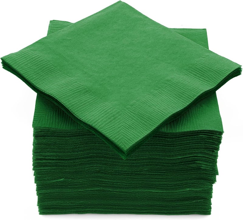 Amcrate 100 Pack Green Beverage Napkins, Big Party Pack, 2 Ply, Ideal for Wedding, Party, Birthday, Dinner, Lunch, Cocktails. (5” x 5”) by - Image 1